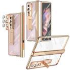 For Samsung Galaxy Z Fold3 5G Magnetic Hinges Plating Phone Case with Holder(Champagne Gold) - 1