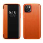 For iPhone 14 Magnetic Side Window View Shockproof Horizontal Flip Leather Case (Orange) - 1