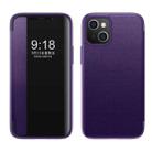 For iPhone 14 Magnetic Side Window View Shockproof Horizontal Flip Leather Case (Purple) - 1