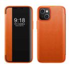 For iPhone 14 Plus Magnetic Side Window View Shockproof Horizontal Flip Leather Case (Orange) - 1