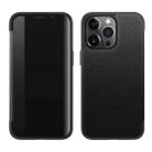 For iPhone 14 Pro Max Magnetic Side Window View Shockproof Horizontal Flip Leather Case (Black) - 1