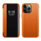 For iPhone 14 Pro Max Magnetic Side Window View Shockproof Horizontal Flip Leather Case (Orange) - 1