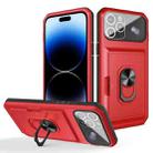 For iPhone 14 Pro Card Ring Holder PC + TPU Phone Case(Red+Black) - 1