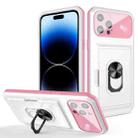 For iPhone 14 Pro Max Card Ring Holder PC + TPU Phone Case (White+Pink) - 1