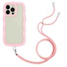 For iPhone 13 Pro Max Lanyard Candy Color Wave TPU Clear PC Phone Case (Pink) - 1