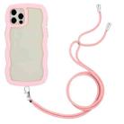 For iPhone 12 / 12 Pro Lanyard Candy Color Wave TPU Clear PC Phone Case(Pink) - 1