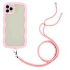 For iPhone 11 Pro Max Lanyard Candy Color Wave TPU Clear PC Phone Case (Pink) - 1
