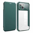 For iPhone 14 Magnetic Flip Leather Phone Case (Dark Green) - 1