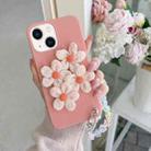 For iPhone 14 Plus Four Flowers Hand Strap Phone Case (Begonia) - 1