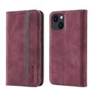 For iPhone 14 Plus Splicing Skin Feel Magnetic Leather Phone Case (Wine Red) - 1