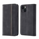 For iPhone 14 Plus Splicing Skin Feel Magnetic Leather Phone Case (Black) - 1