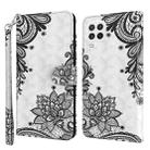 For Samsung Galaxy A22 4G / M32 4G India & Global 3D Painting Pattern Flip Leather Phone Case(Black Flower) - 1
