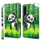 For Sony Xperia 1 IV 3D Painting Pattern Flip Leather Phone Case(Panda Climbing Bamboo) - 1