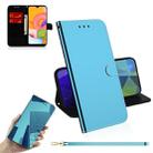 For Galaxy A01 Lmitated Mirror Surface Horizontal Flip Leather Case with Holder & Card Slots & Wallet & Lanyard(Blue) - 1