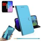 For Galaxy S10 Lite / A91 Lmitated Mirror Surface Horizontal Flip Leather Case with Holder & Card Slots & Wallet & Lanyard(Blue) - 1