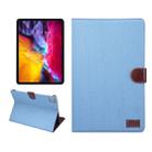 For iPad Pro 11 inch 2020 / 2021 PC + Left And Right Denim Leather Tablet Case Wallet Card Holder With Dormancy(Light Blue) - 1