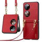 For Huawei P50 Pocket SULADA Litchi Texture Leather + TPU Phone Case with Strap(Red) - 1