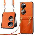 For Huawei P50 Pocket SULADA Litchi Texture Leather + TPU Phone Case with Strap(Orange) - 1