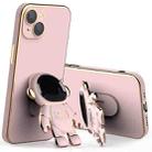 For iPhone 13 Pro Plating Astronaut Holder Phone Case with Lens Film (Pink) - 1