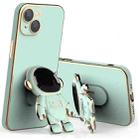 For iPhone 13 Pro Plating Astronaut Holder Phone Case with Lens Film (Matcha Green) - 1