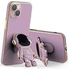 For iPhone 12 Pro Max Plating Astronaut Holder Phone Case with Lens Film(Purple) - 1