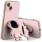 For iPhone 12 Pro Plating Astronaut Holder Phone Case with Lens Film(Pink) - 1