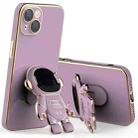 For iPhone 12 Plating Astronaut Holder Phone Case with Lens Film(Purple) - 1