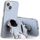For iPhone 12 mini Plating Astronaut Holder Phone Case with Lens Film (Sierra Blue) - 1