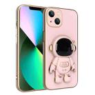 For iPhone 13 Pro Max Plating Astronaut Holder Phone Case (Pink) - 1