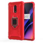 For OnePlus 7 / 6T Carbon Fiber Protective Case with 360 Degree Rotating Ring Holder(Red) - 1