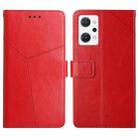 For OPPO Reno7 A HT01 Y-shaped Pattern Flip Leather Phone Case(Red) - 1