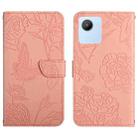 For OPPO Realme C30 HT03 Skin Feel Butterfly Embossed Flip Leather Phone Case(Pink) - 1