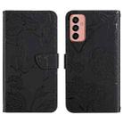 For Samsung Galaxy M13 HT03 Skin Feel Butterfly Embossed Flip Leather Phone Case(Black) - 1