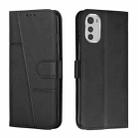 For Motorola Moto E32 4G / E32s Stitching Calf Texture Buckle Leather Phone Case(Black) - 1