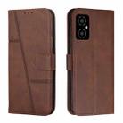 For Xiaomi Poco M4 5G Stitching Calf Texture Buckle Leather Phone Case(Brown) - 1