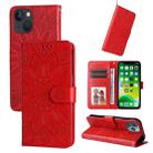 For iPhone 13 mini Embossed Sunflower Leather Phone Case (Red) - 1