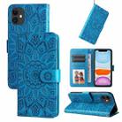 For iPhone 12 mini Embossed Sunflower Leather Phone Case (Blue) - 1