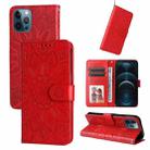 For iPhone 12 / 12 Pro Embossed Sunflower Leather Phone Case(Red) - 1