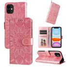 For iPhone 11 Embossed Sunflower Leather Phone Case (Pink) - 1