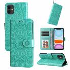 For iPhone 11 Embossed Sunflower Leather Phone Case (Green) - 1
