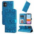 For iPhone 11 Embossed Sunflower Leather Phone Case (Blue) - 1