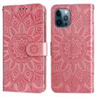 For iPhone 11 Pro Embossed Sunflower Leather Phone Case (Pink) - 2