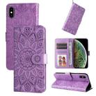 For iPhone X / XS Embossed Sunflower Leather Phone Case(Purple) - 1