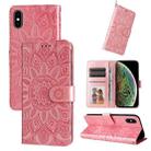 For iPhone XR Embossed Sunflower Leather Phone Case(Pink) - 1