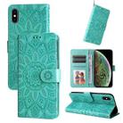 For iPhone XR Embossed Sunflower Leather Phone Case(Green) - 1