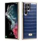 For Samsung Galaxy S22 Ultra 5G Fierre Shann Crocodile Texture Electroplating PU Phone Case(Blue) - 1