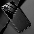 For iPhone 14 Leather + Organic Glass Protective Phone Case (Black) - 1