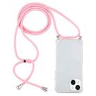 For iPhone 14 Four-Corner Shockproof Transparent TPU Case with Lanyard (Light Pink) - 1