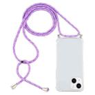 For iPhone 14 Plus Four-Corner Shockproof Transparent TPU Case with Lanyard (Purple) - 1