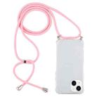 For iPhone 14 Plus Four-Corner Shockproof Transparent TPU Case with Lanyard (Light Pink) - 1